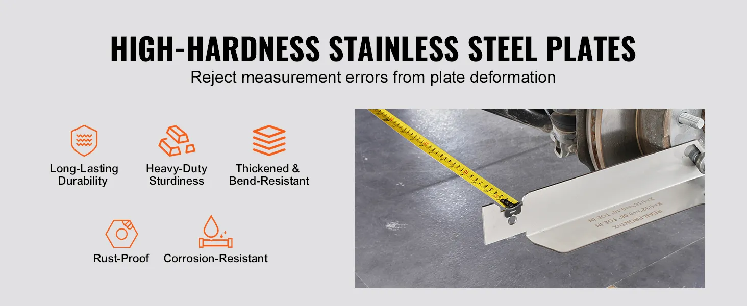 high-hardness stainless steel plates ensure accurate measurement for VEVOR wheel alignment tool.
