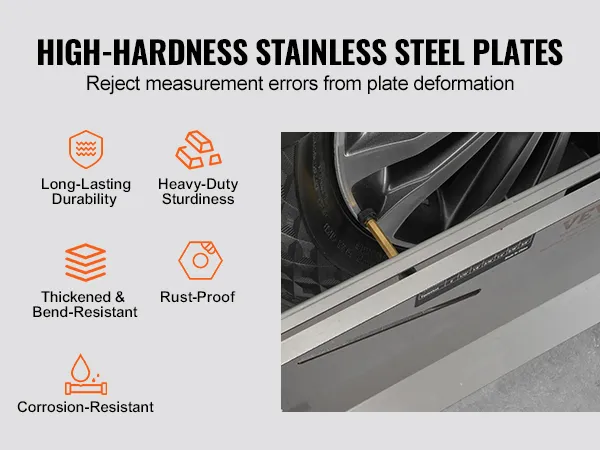 Herramienta de alineación de ruedas VEVOR con placas de acero inoxidable de alta dureza para mayor durabilidad y precisión.