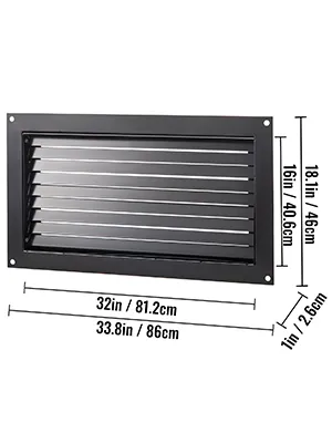 black VEVOR flood vent dimensions 32in x 18in with louvered design for effective ventilation.