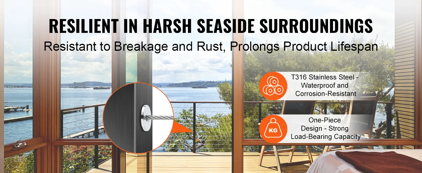 VEVOR cable railing kit - t316 stainless steel, corrosion-resistant, strong load-bearing, seaside view