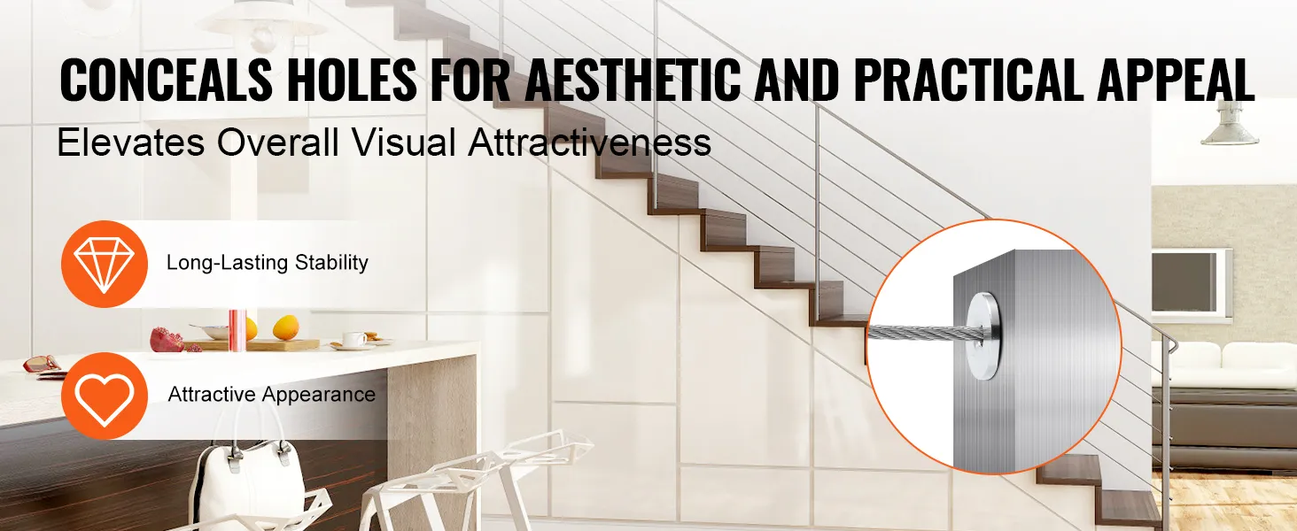 staircase with modern stainless steel VEVOR cable railing kit, highlighting long-lasting stability and aesthetic appeal.