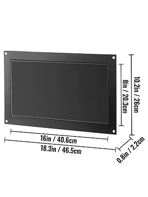 VEVOR flood vent dimensions: 8x16 inches, 0.8-inch thickness, 18.3x10.2 inches frame.
