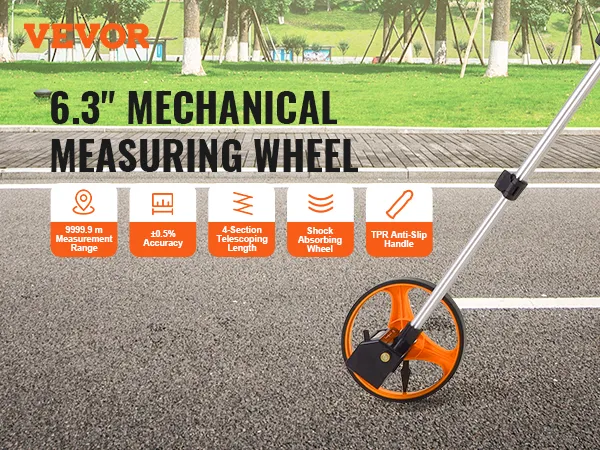 VEVOR 6.3" mechanical measuring wheel with telescoping handle and shock-absorbing wheel.