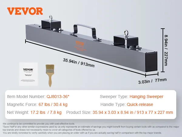 VEVOR magnetic sweeper with quick-release handle and 67 lbs magnetic force.