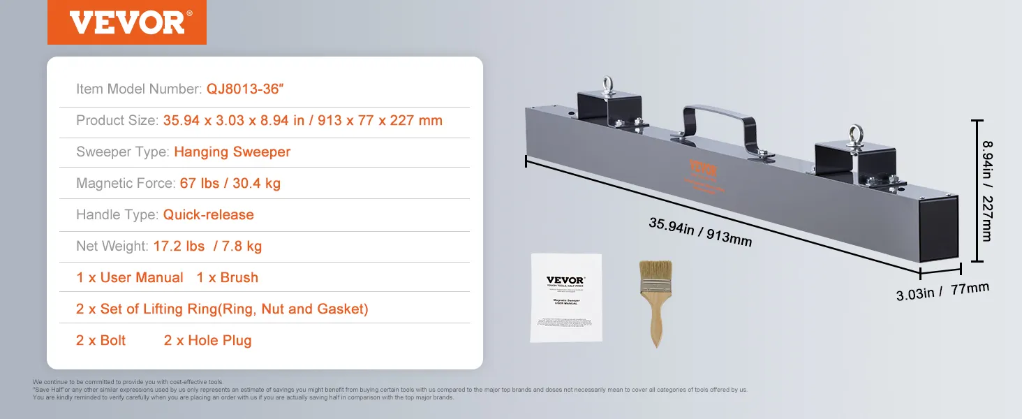 VEVOR magnetic sweeper with quick-release handle and 67 lbs magnetic force.