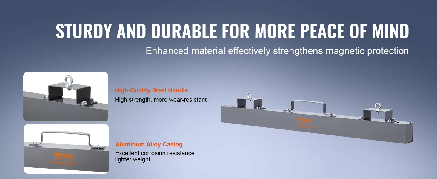 VEVOR magnetic sweeper with high-quality steel handle and aluminum alloy casing.