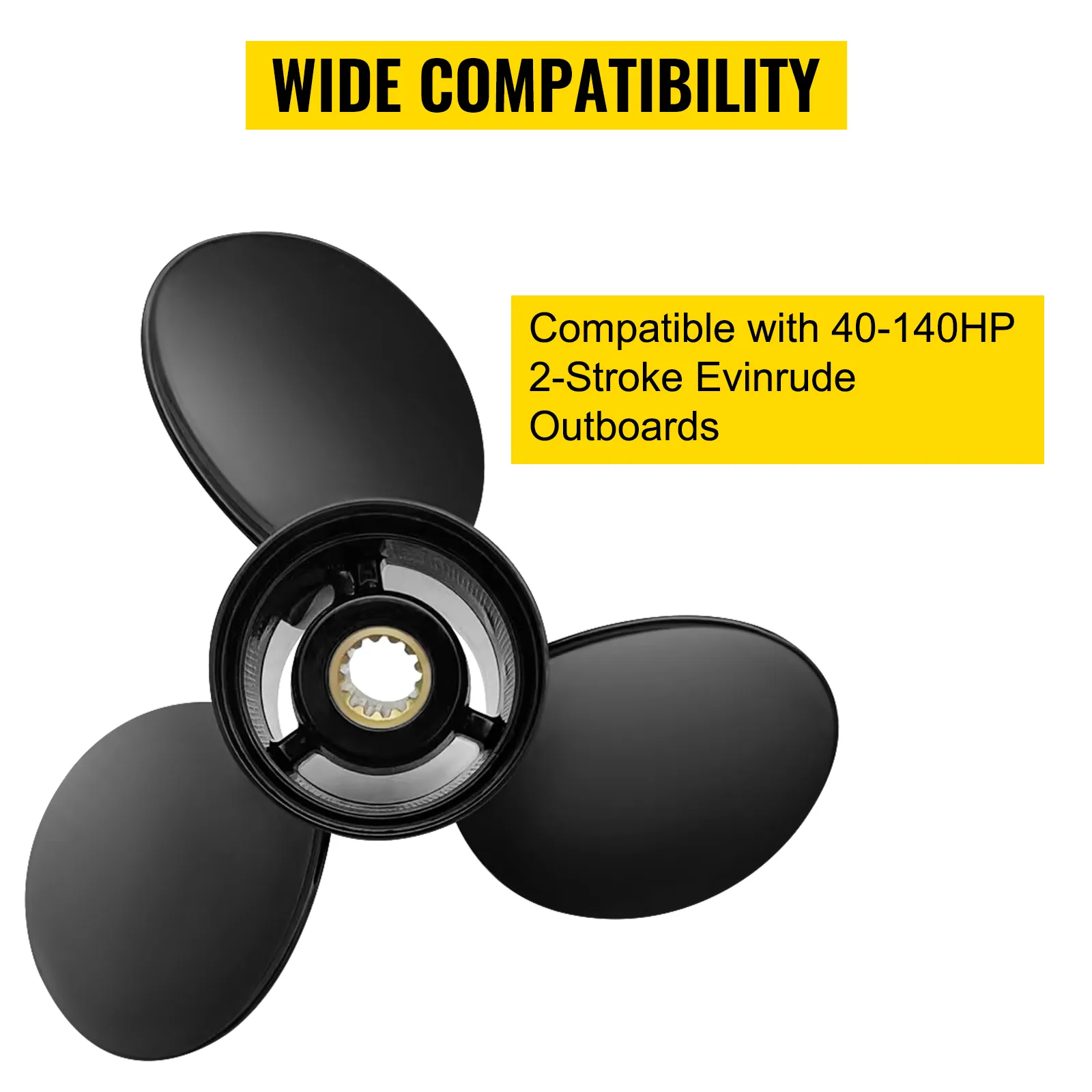 VEVOR outboard propeller compatible with 40-140hp 2-stroke evinrude outboards. wide compatibility.