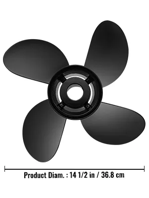 Hélice fueraborda VEVOR negra con un diámetro de 14,5 pulgadas y cuatro palas.