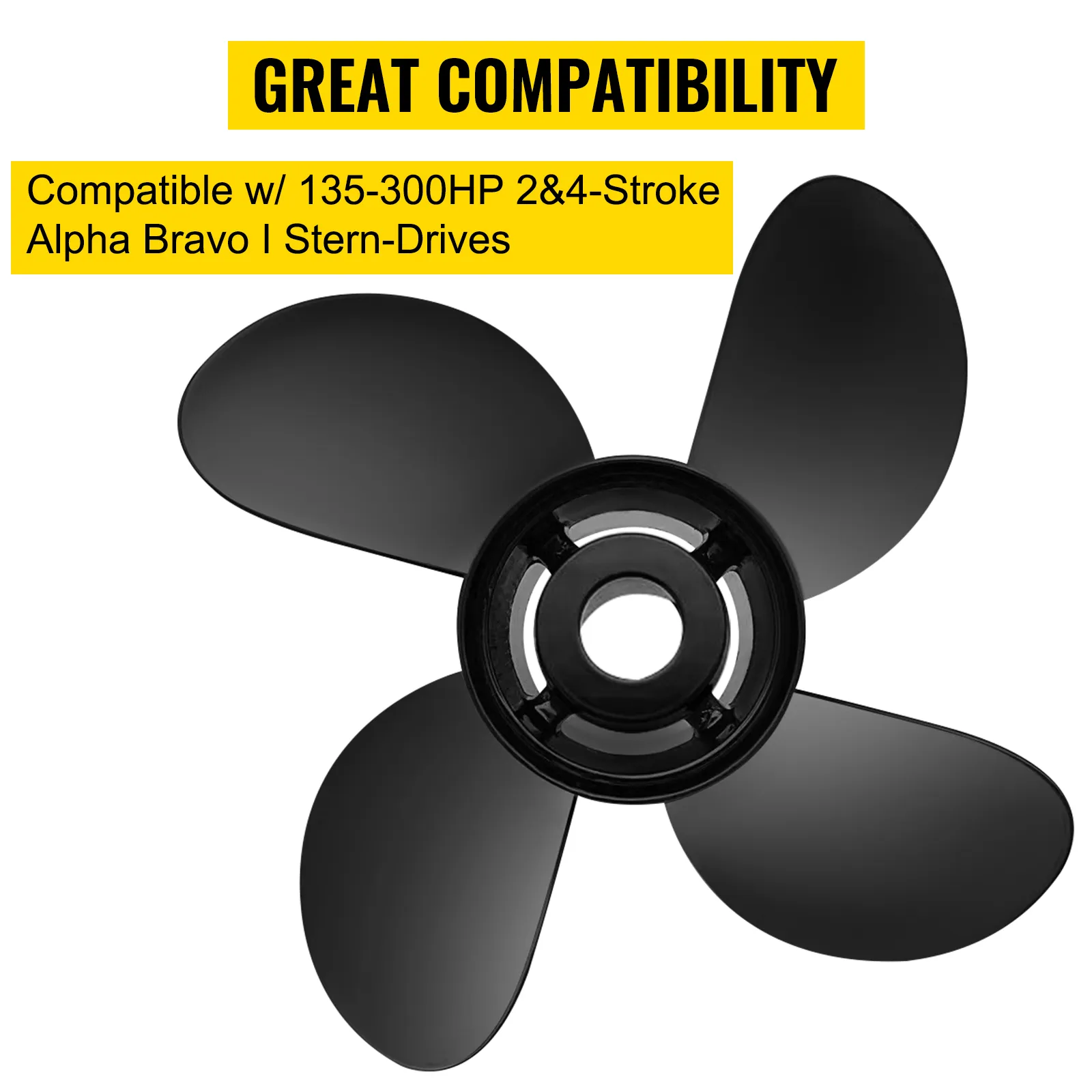 Hélice fueraborda VEVOR, 4 palas, negra, 135-300 hp, compatible con motores de popa Alpha Bravo I de 2 y 4 tiempos