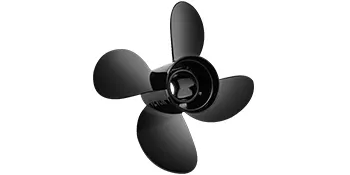 elica fuoribordo VEVOR nera con quattro pale e design elegante su sfondo bianco.
