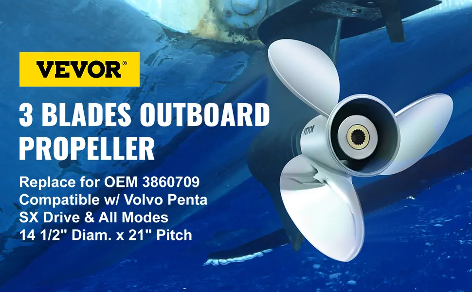 VEVOR outboard propeller, 3 blades, compatible with volvo penta sx drive, 14.5" diameter, 21" pitch.