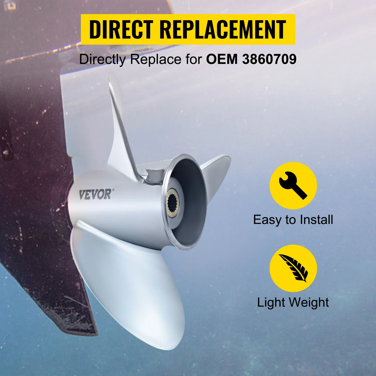 VEVOR outboard propeller, easy to install, light weight, direct replacement for oem 3860709.