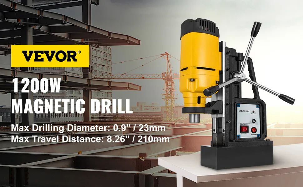 Taladro magnético VEVOR de 1200 W con diámetro de perforación de 23 mm/0,9" y recorrido de 210 mm/8,26".