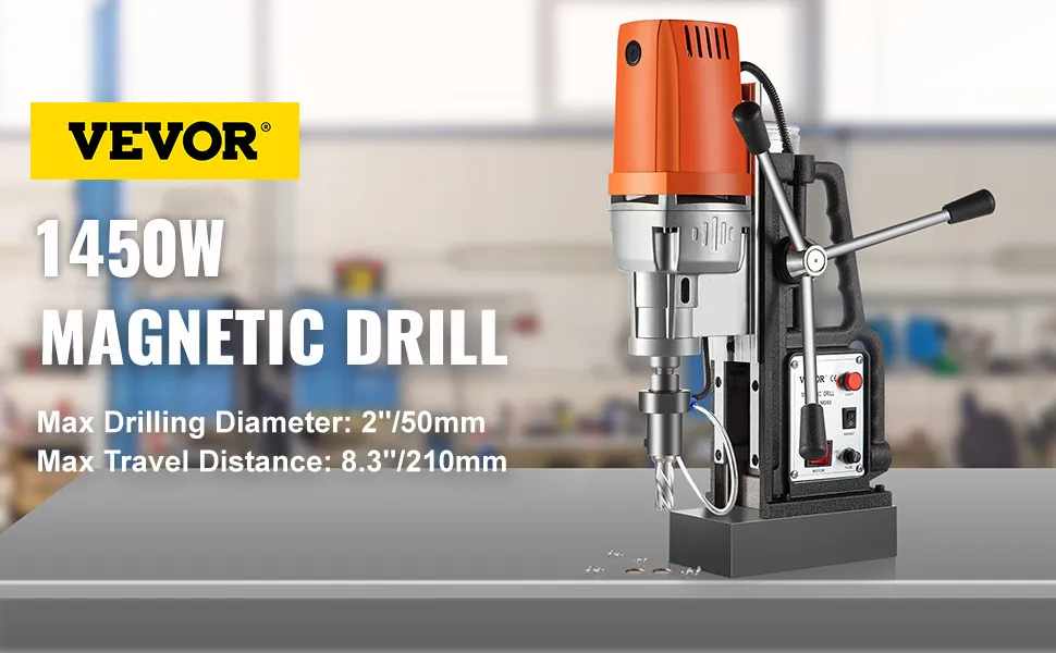 Taladro magnético VEVOR con potencia de 1680w, diámetro de perforación de 2" y recorrido de 8,3".
