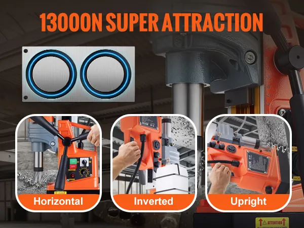 Taladro magnético VEVOR con súper atracción de 13000n, adecuado para perforación horizontal, invertida y vertical.