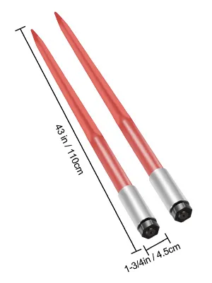 red VEVOR hay spear, 43 in length and 1-3/4 in base diameter, two units.