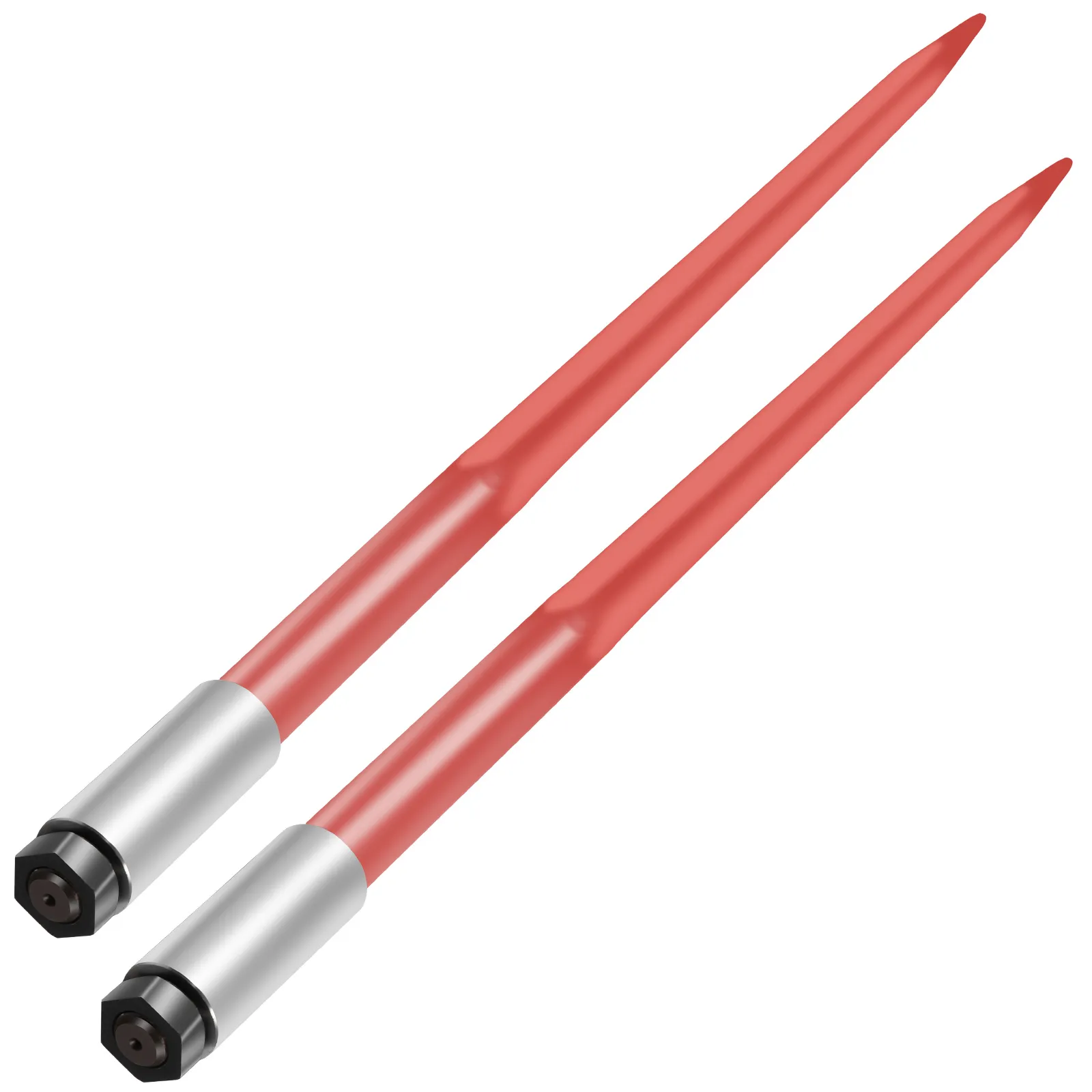 red VEVOR hay spear pair with rounded tips and silver bases.