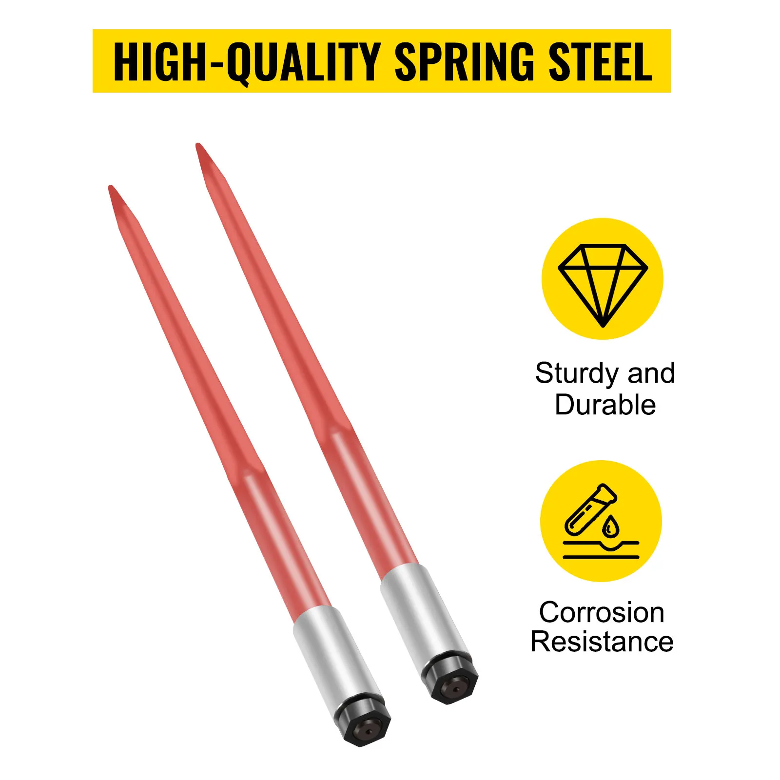VEVOR hay spear with high-quality spring steel, sturdy, durable, corrosion-resistant.
