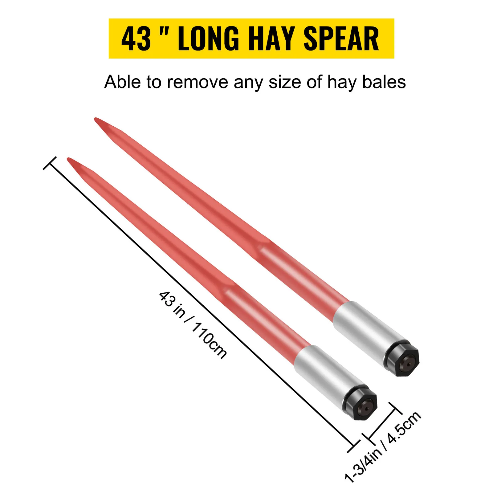 43" VEVOR hay spear for removing any size of hay bales, 43in/110cm long.