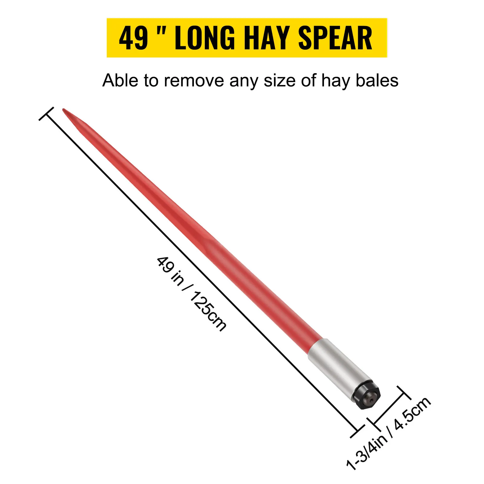 49 Zoll langer roter VEVOR-Heuspeer zum Entfernen von Heuballen jeder Größe, 125 cm Länge.