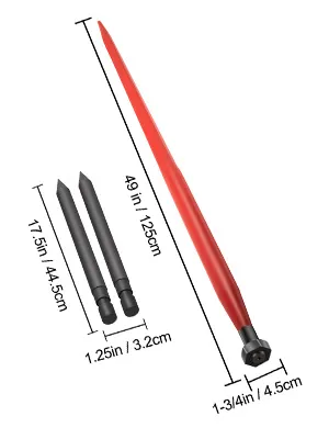 VEVOR hooisperenset met de volgende afmetingen: speren van 49 inch, 17,5 inch en 1,25 inch.