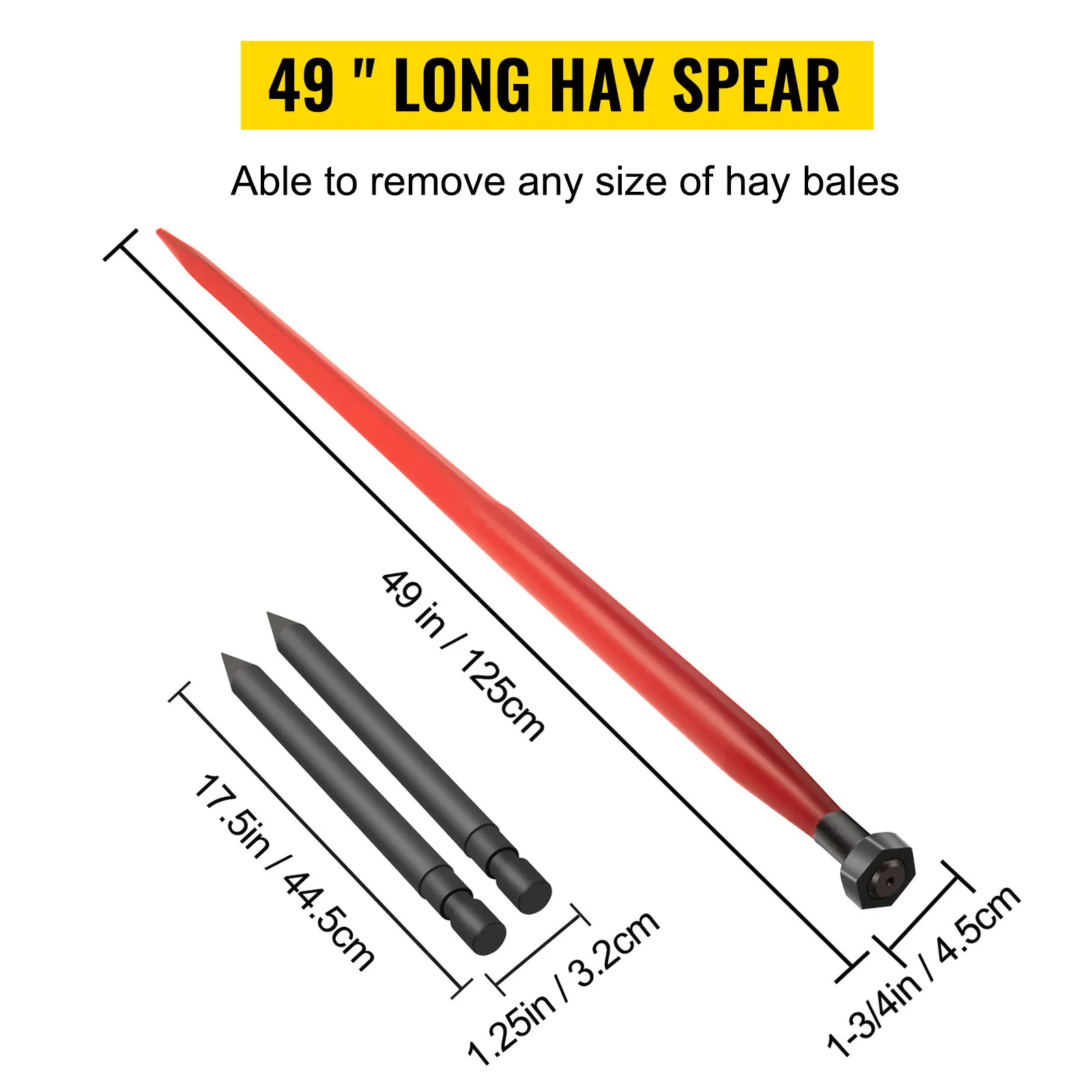 VEVOR hooispies, 124 cm lang, geschikt voor het verwijderen van hooibalen van elk formaat.
