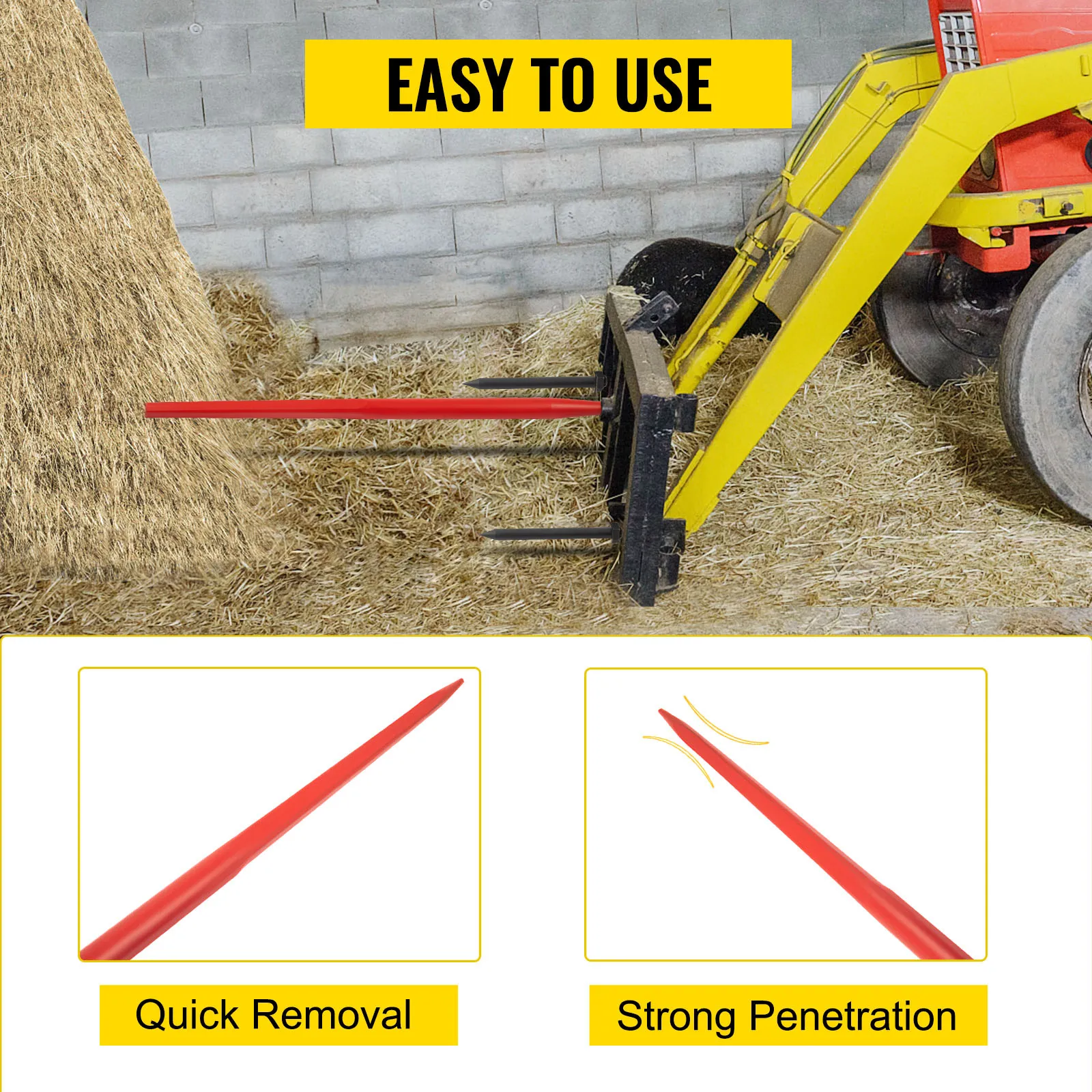 VEVOR-hooijsper bevestigd aan de tractor voor eenvoudig verwijderen en sterke penetratie van hooibalen.