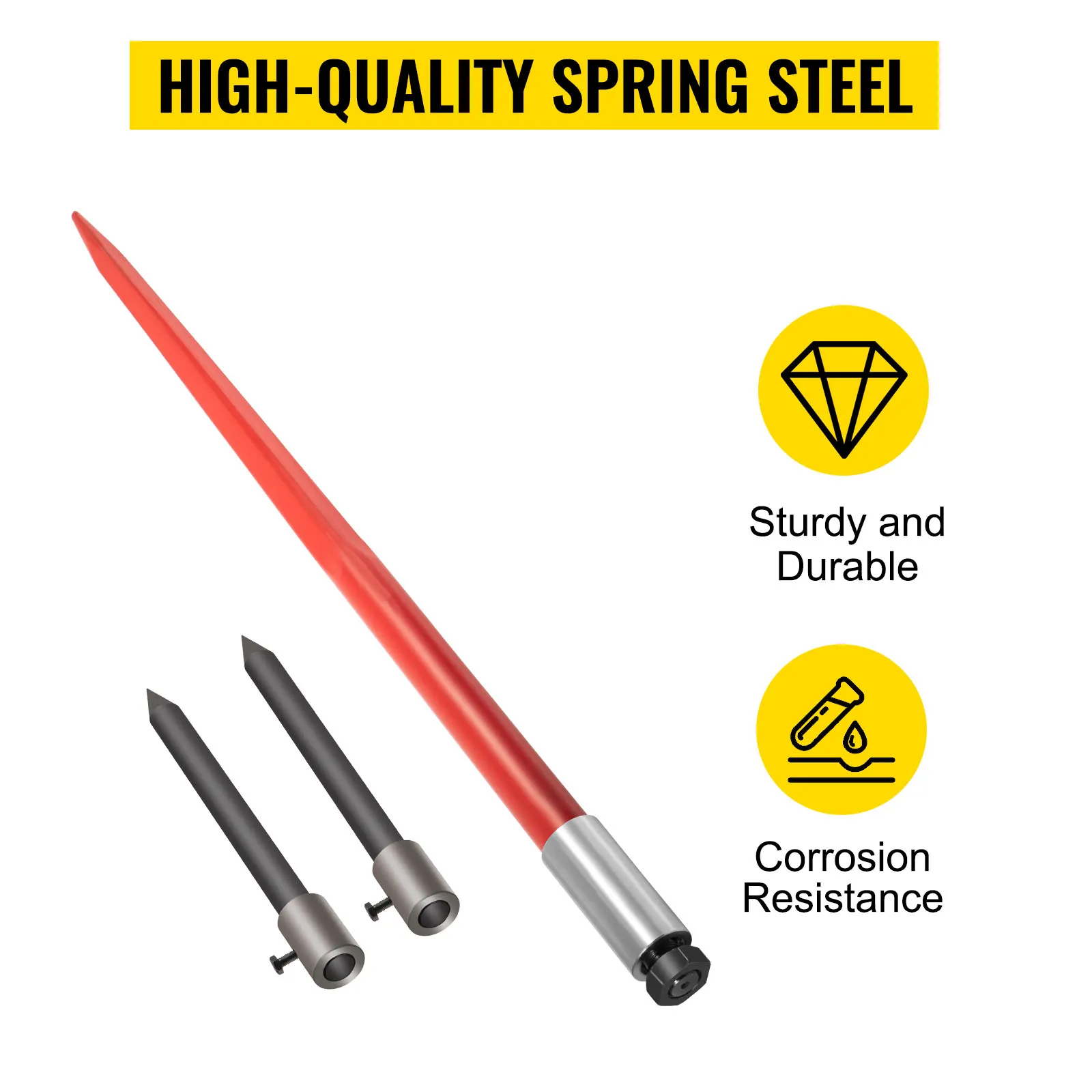 VEVOR hay spear made from high-quality spring steel for sturdy and durable use.