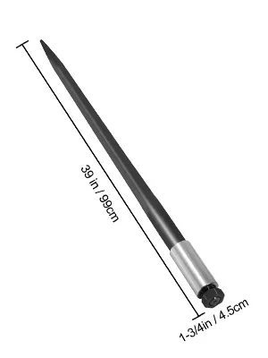 VEVOR hay spear, 39in long with 1-3/4in diameter, showcasing precise dimensions.