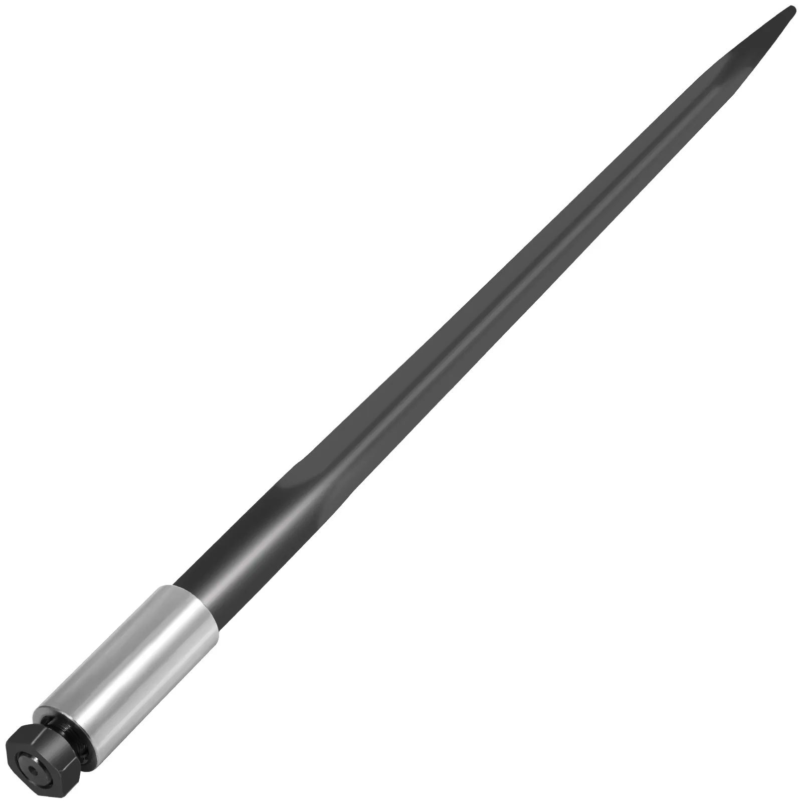 black and silver VEVOR hay spear with a tapered, pointed end.