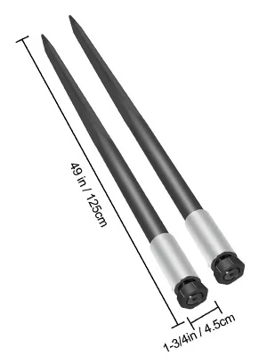 VEVOR hay bale spear, 49in length, 1-3/4in diameter, two spears on white background.