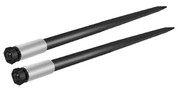 two VEVOR hay bale spears with black tapered tips and silver mounts.