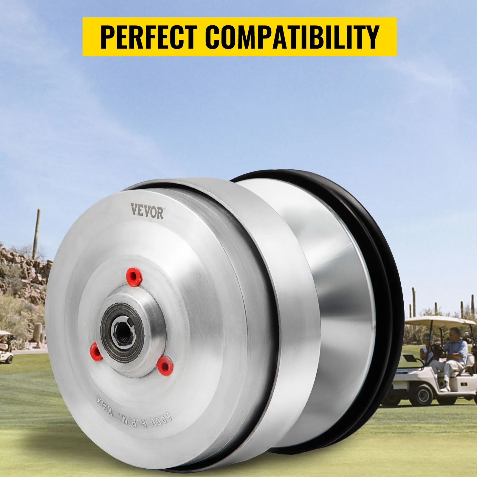 VEVOR golf cart drive clutch with perfect compatibility against golf course backdrop.