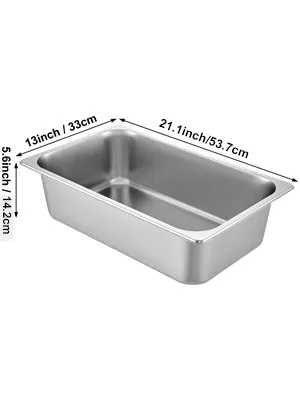 VEVOR steam table pans, stainless steel, 21.1x13x5.6 inches, durable design.