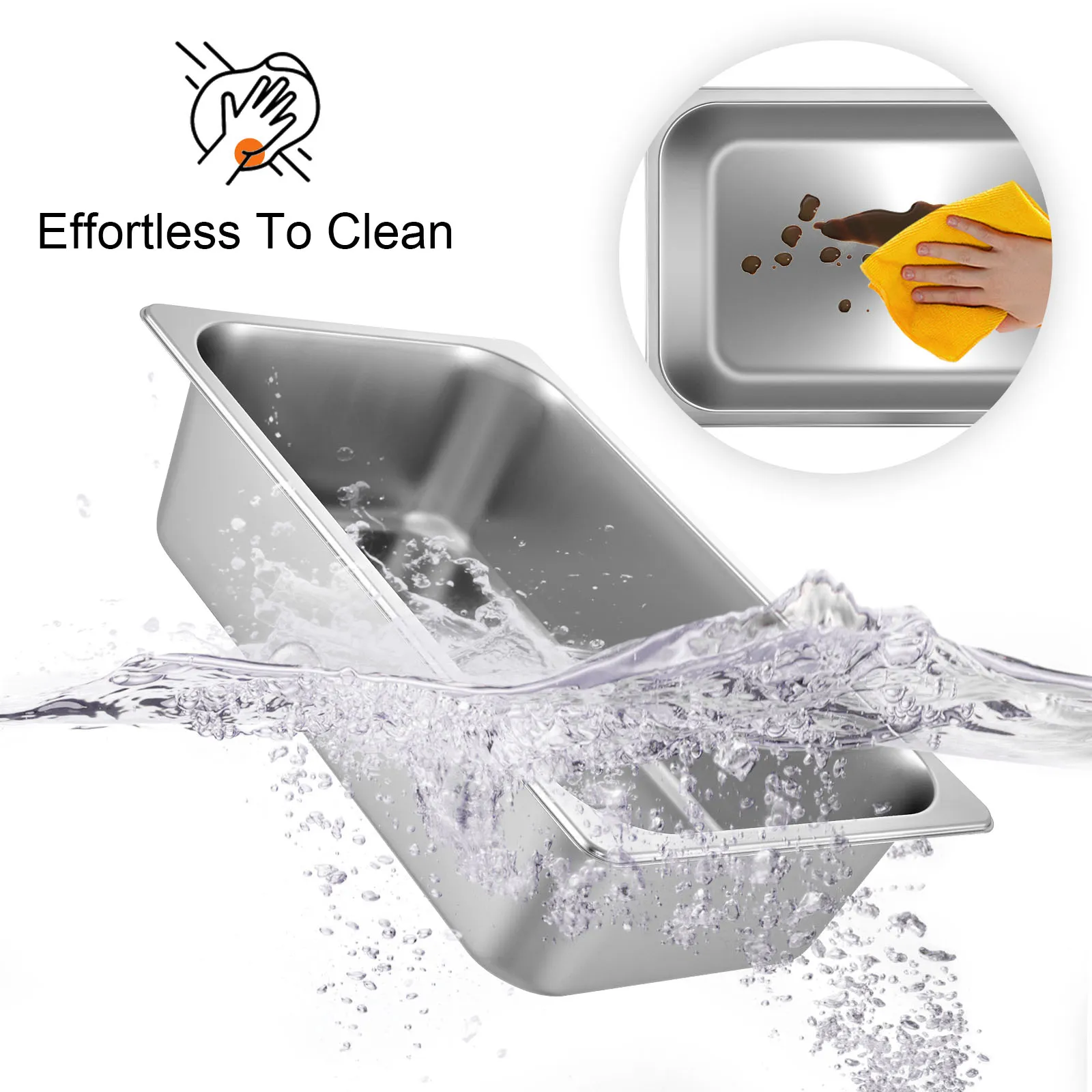 VEVOR steam table pans are easy to clean with water and a cloth.