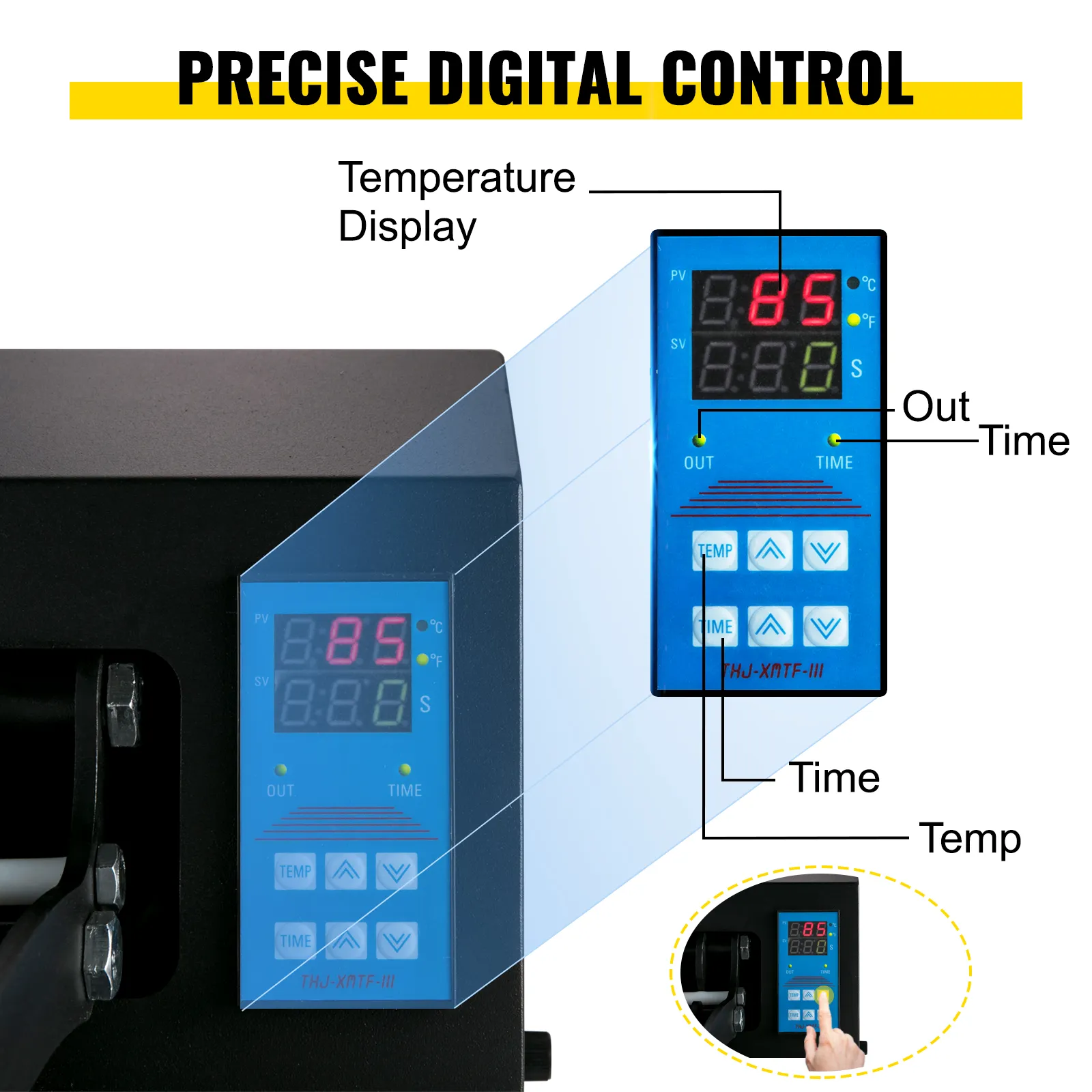 VEVOR heat press vinyl cutter combo with precise digital temperature control display.