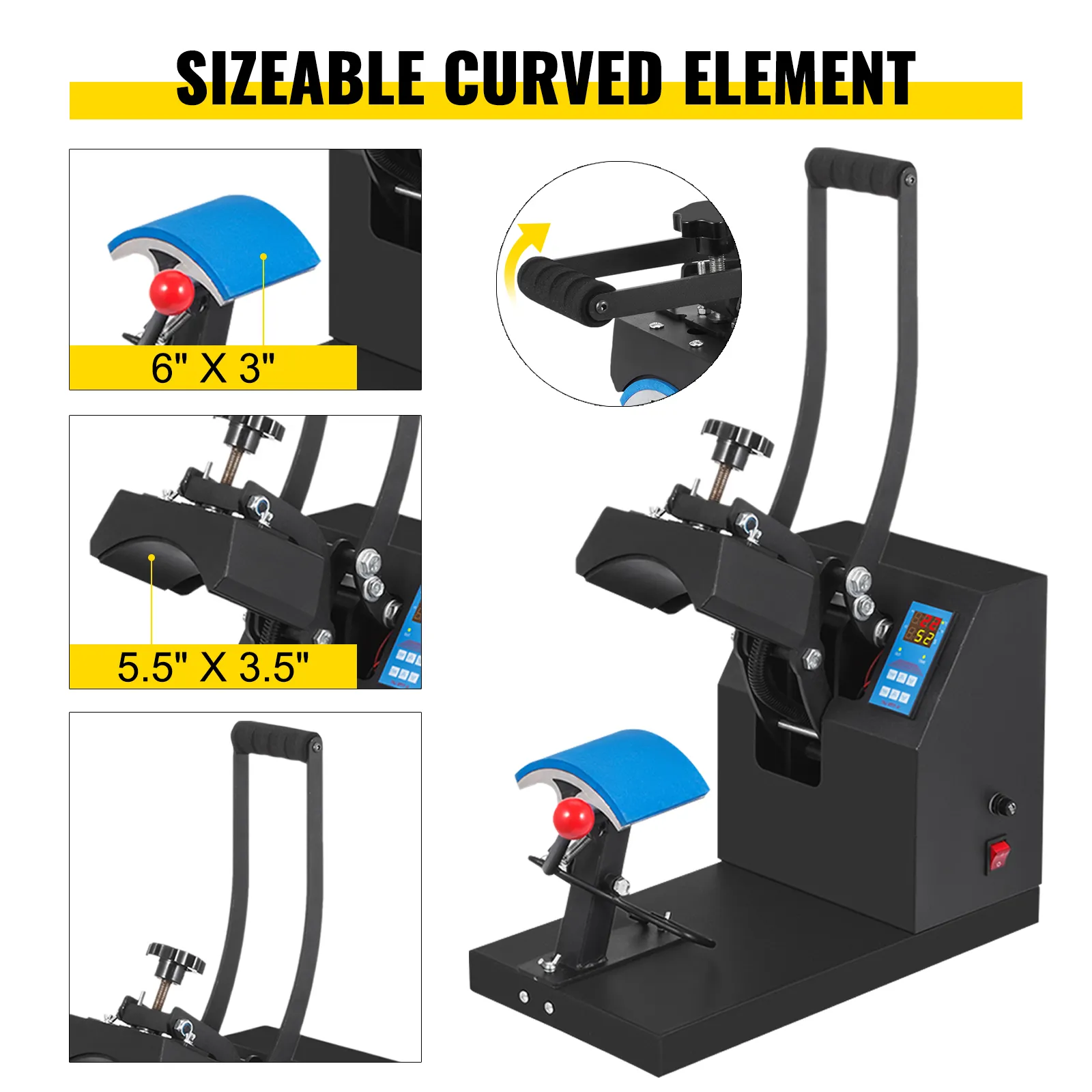 VEVOR heat press vinyl cutter combo with size options 6" x 3" and 5.5" x 3.5".