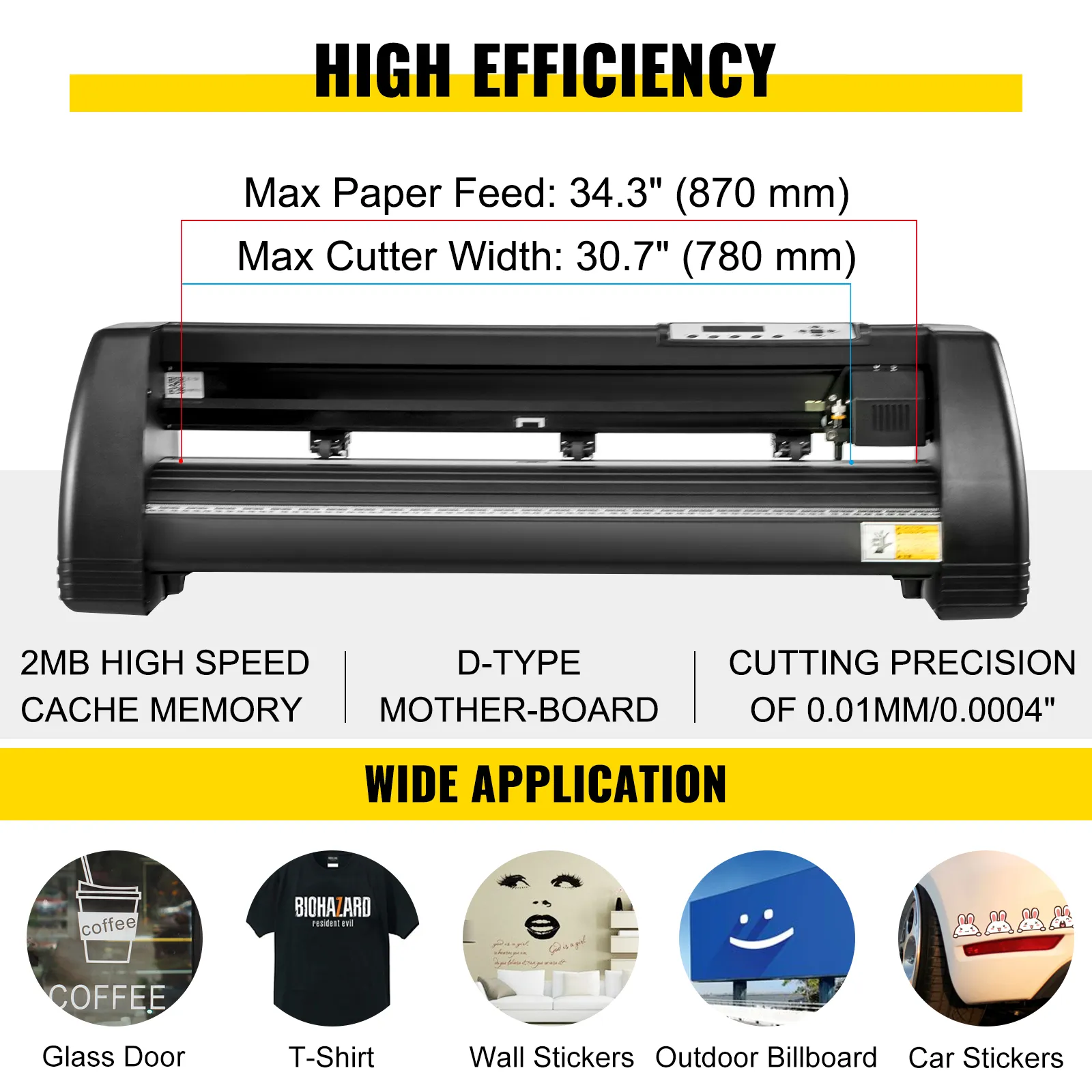 VEVOR heat press 5.5"x3.5", max paper feed 34.3", cutter width 30.7", high efficiency.