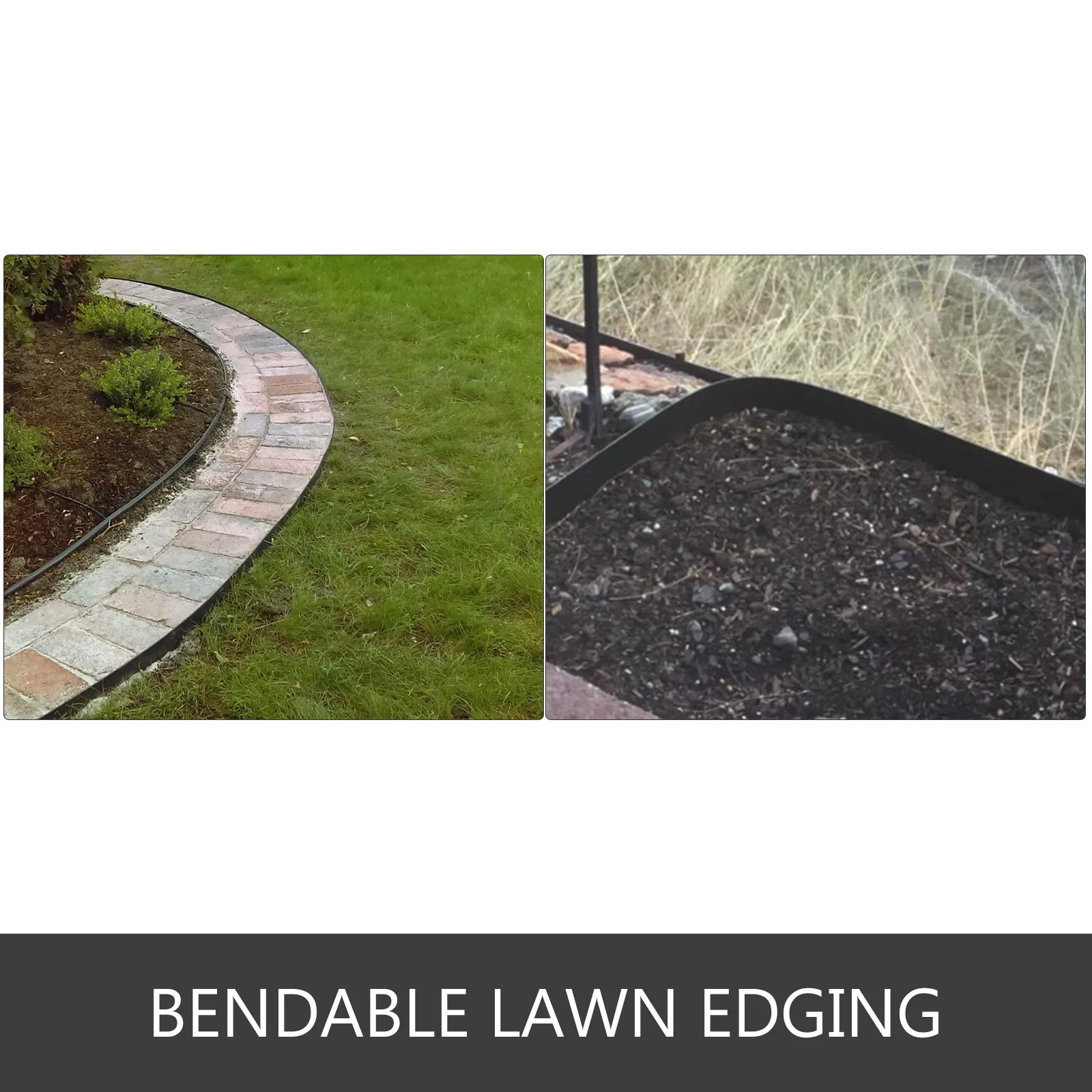 VEVOR steel landscape edging around curved lawn and garden bed. bendable lawn edging.