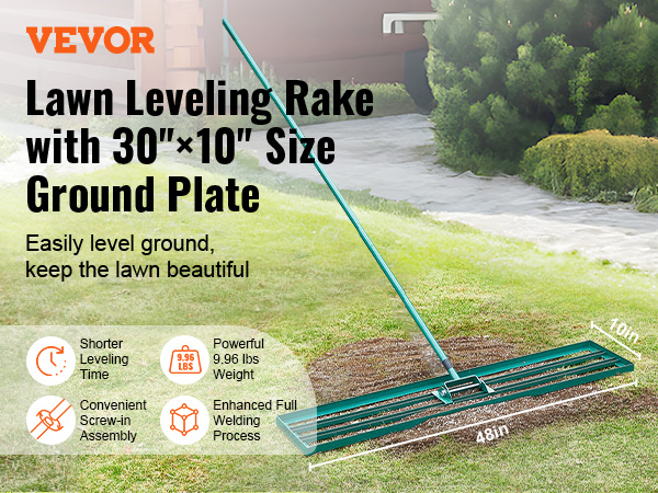 Râteau De Nivellement De Pelouse Professionnel 88,9 Cm - Acier Inoxydable, Manche Ergonomique, Pour Jardin, Golf, Ferme - 10