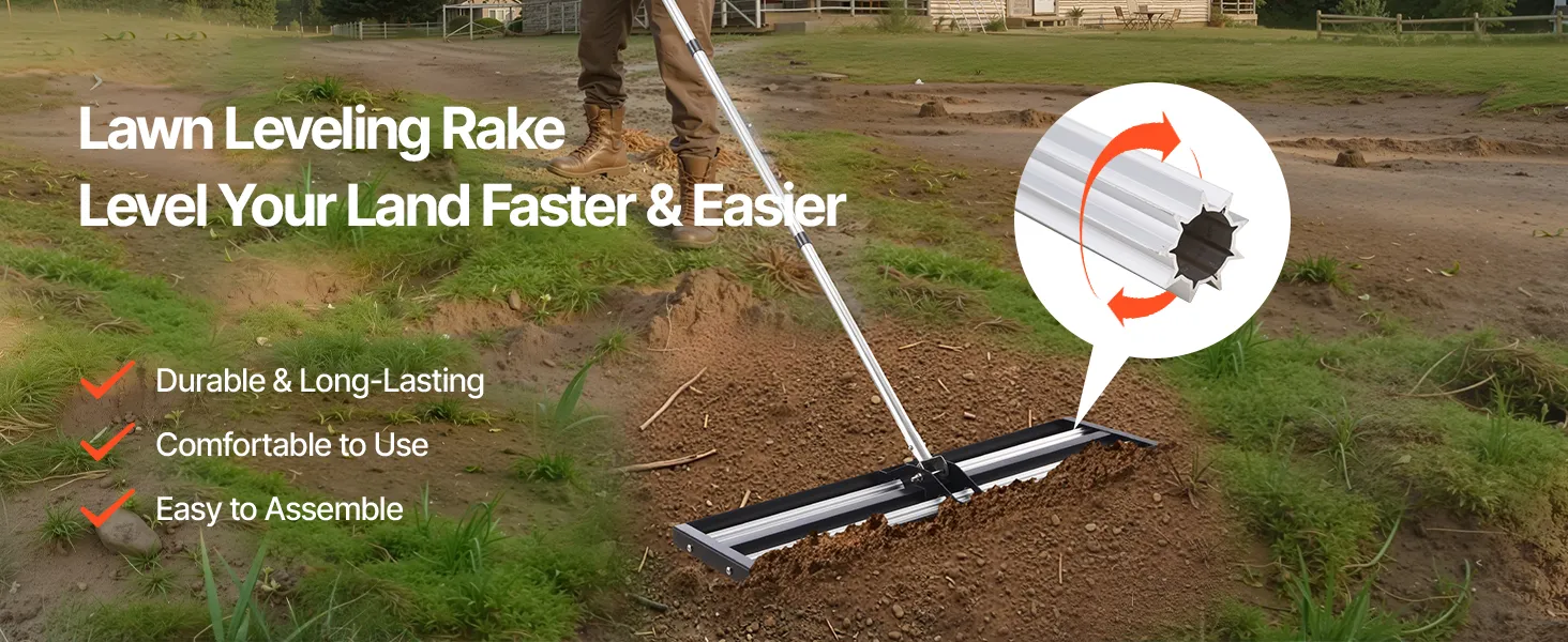 36x10in Lawn Leveling Rake with 83.9 in Adjustable Handle for Yard Heavy Duty