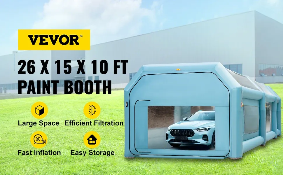 Cabina de pintura inflable VEVOR con automóvil, gran espacio, filtración eficiente, fácil almacenamiento.