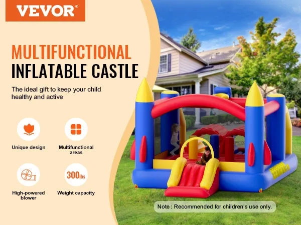Hüpfburg von VEVOR – multifunktionale Hüpfburg für den Hinterhof, mit lebendigen Farben und verschiedenen Spielbereichen.