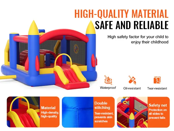 VEVOR Hüpfburg aus hochdichtem Material mit Doppelnähten und Sicherheitsnetz, wasserdicht, ölbeständig, reißfest.