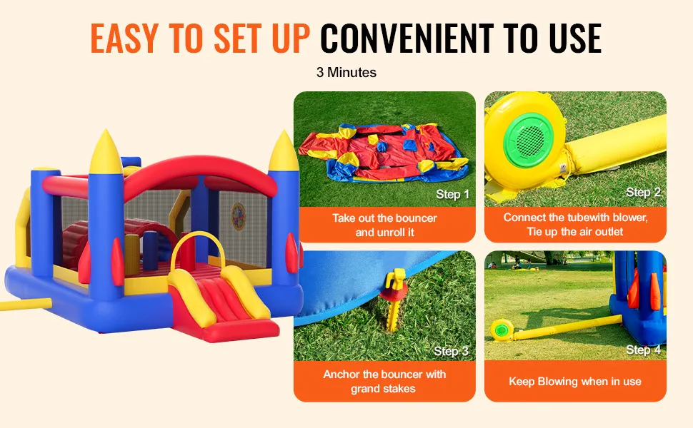 VEVOR Castillo Hinchable Con Tobogán Y Soplador – Estructura Inflable De 333x338x203 Cm, Con Zona De Salto, Piscina Y Pared De Escalada, Para Niños De 3 A 8 Años
