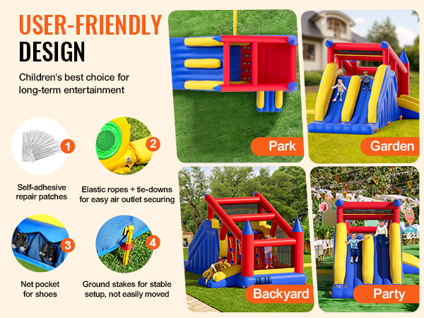 Château Gonflable VEVOR 450x440x203 Cm - Avec Toboggan, Souffleur - Aire De Jeux Enfants 3-10 Ans, Capacité 180 Kg - Pour Jardin, Fêtes - 2