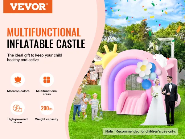VEVOR-Hüpfburg für eine Party, mit Macaron-Farben, Mehrzweckbereichen und einem Hochleistungsgebläse.