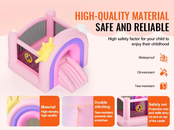 VEVOR Hüpfburg: hochwertiges Material, wasserdicht, ölbeständig, reißfest, sicher für Kinder.