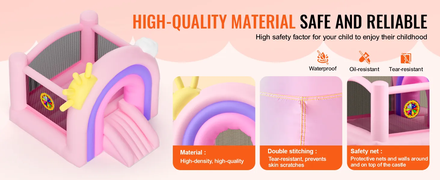 VEVOR Hüpfburg: hochwertiges Material, wasserdicht, ölbeständig, reißfest, sicher für Kinder.