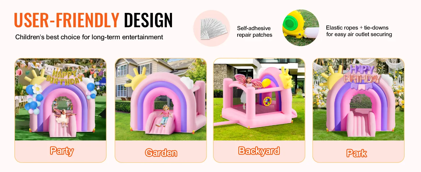 benutzerfreundliches VEVOR-Hüpfhaus für Partys, Gärten, Hinterhöfe und Parks mit elastischen Seilen und Reparaturflicken.